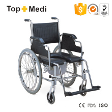 Silla de ruedas con asiento inodoro de PU con estructura de aluminio y reposabrazos abatibles